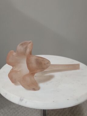 Vintage Pink Peach Art Glass Blossom Shaped Flower Bud Vase Frosted Satin Finish